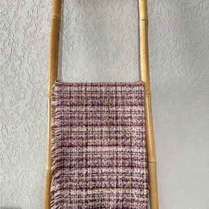 Purple and Pearl Cream Tweed Brushed Woven Fringed Throw Blanket/ Scarf